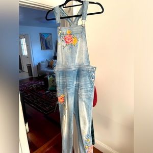 Driftwood Denim Floral Overalls. Beautiful Stitching!